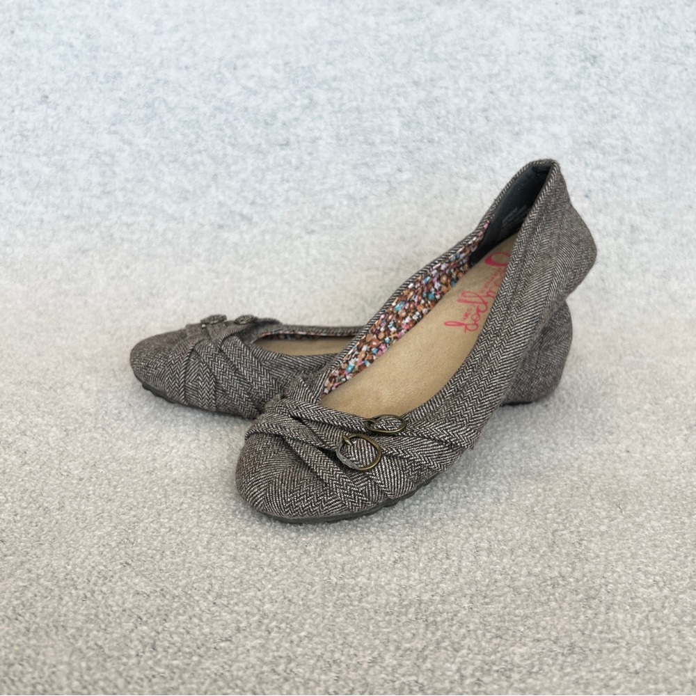 Jelly Pop Memory Foam Ballet Flats-Brown & Cream Textile-Women’s Size 6